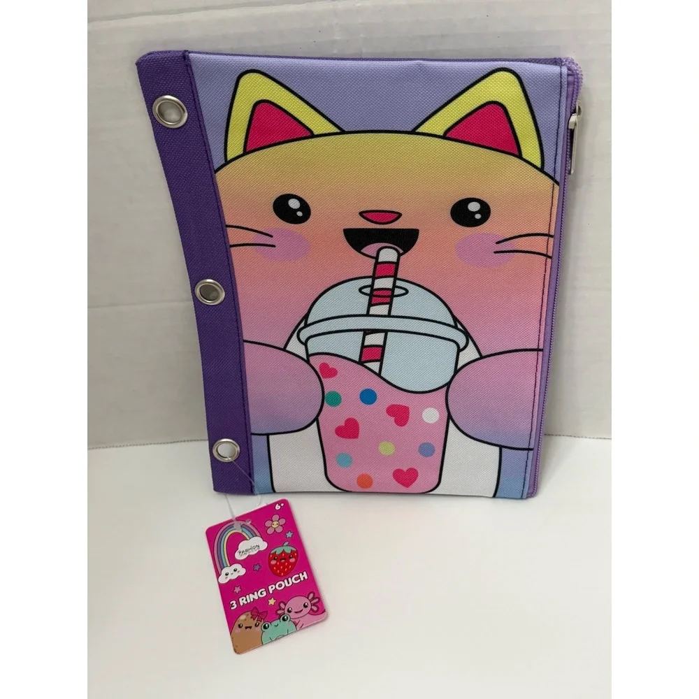 Fashion Angels Cat Milkshake 3 Ring Binder Pouch Purple School Pencil Case 80569